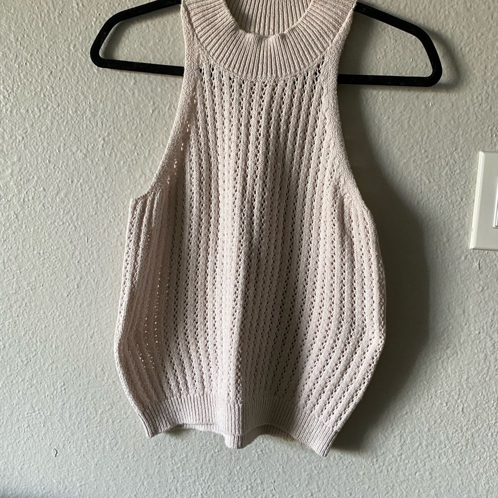 Sleeveless Knit Halter Tank Top in Light Beige